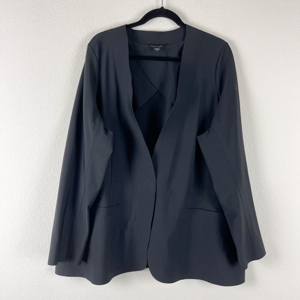 Athleta Avenue Blazer Womens Plus 22 Black Jacket Collarless Stretch Eurolux